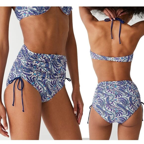 J. Crew Reimagined Plus Size 2X Ruched Swim Bikini Bottoms High Rise Paisley - Picture 2 of 12